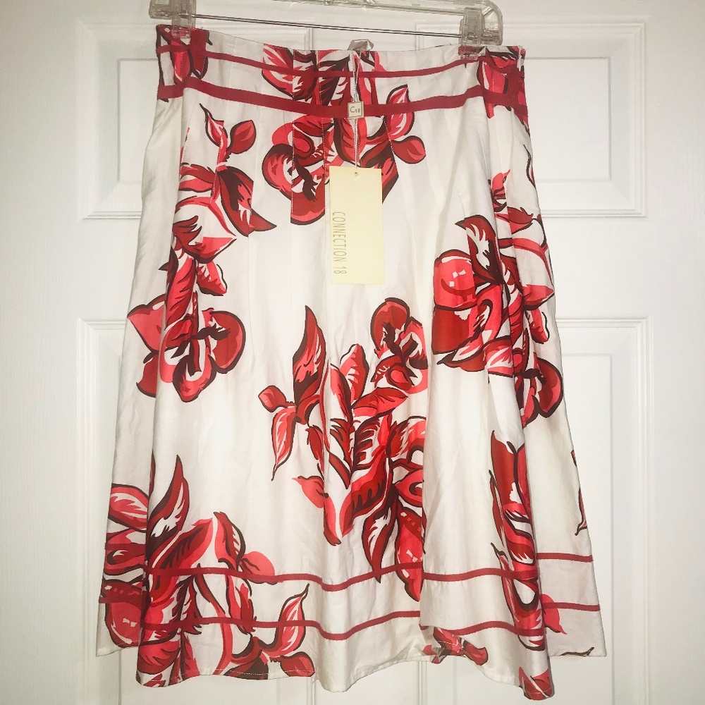 Red & White Floral/Flower/A-Line Skirt/Flowy/100% Cotton/Large Connection 18